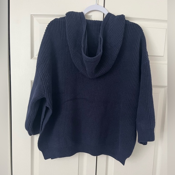 Tuckernuck Navy Knit Declan Pullover sweater size large navy blue hooded knit - Picture 8 of 11